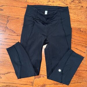 Black Full Length Leggings with Wide Waistband and Slim Fit